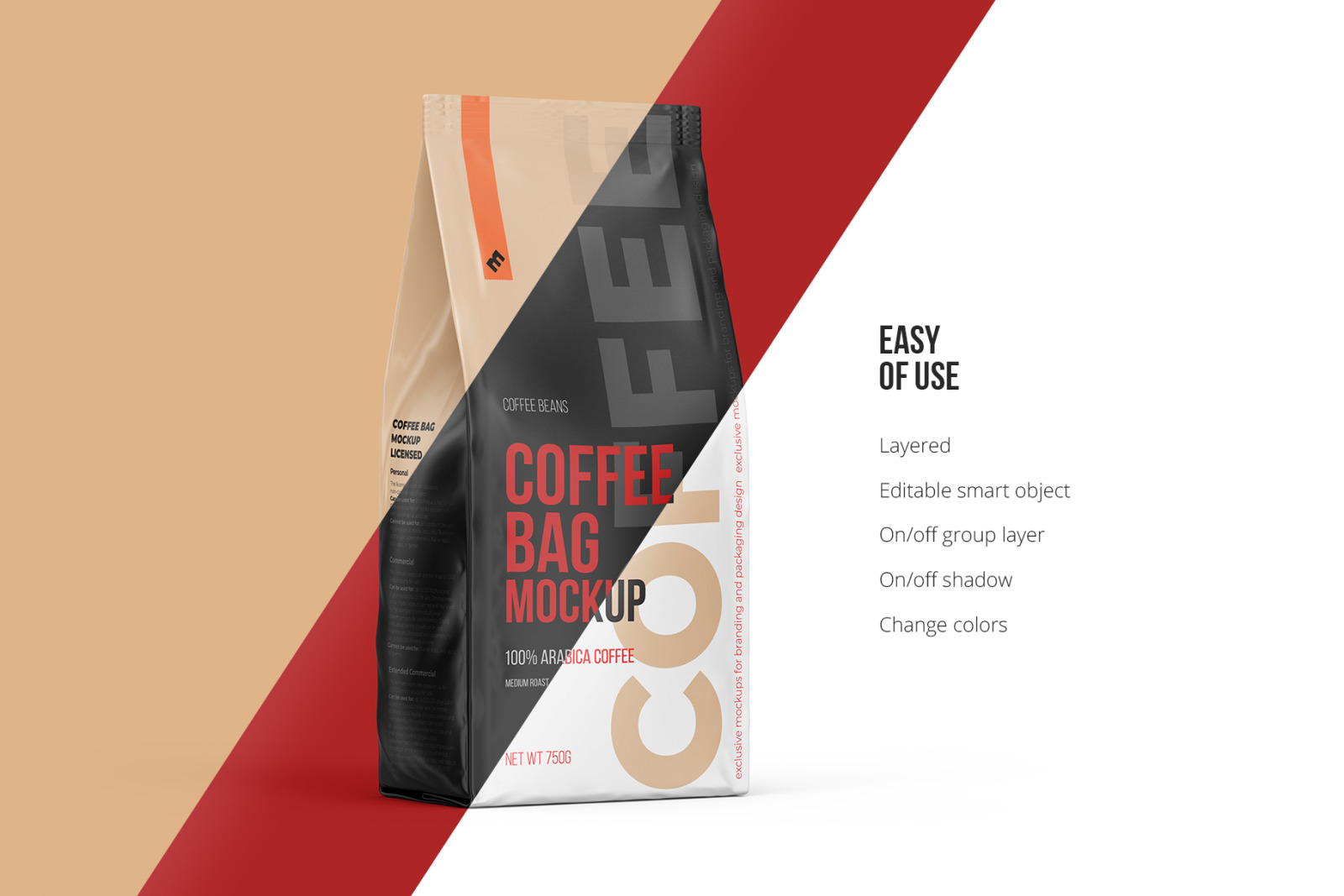 Coffee Bag, Pouch Half Side (3/4) view mockup