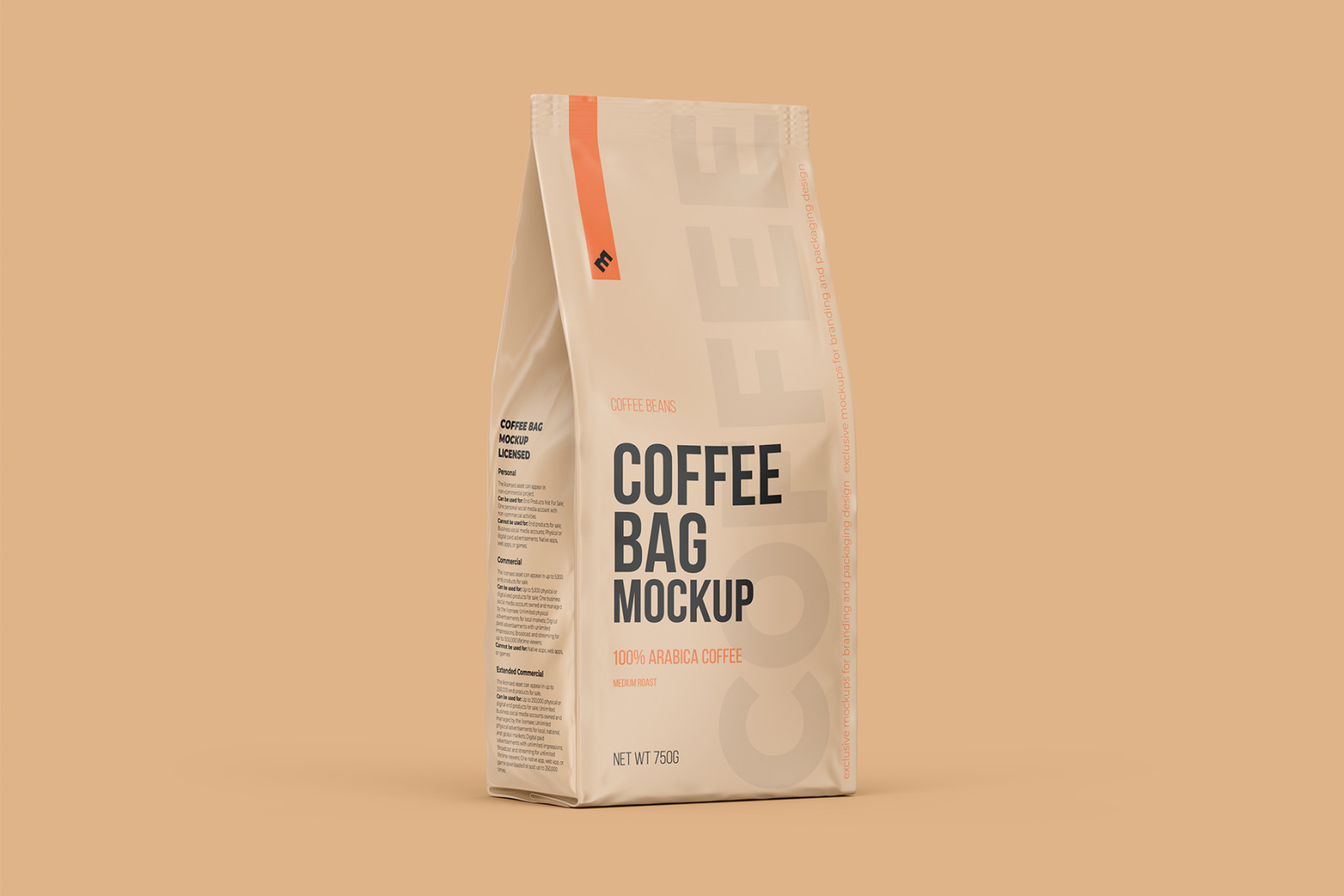 Coffee Bag, Pouch Half Side (3/4) view mockup