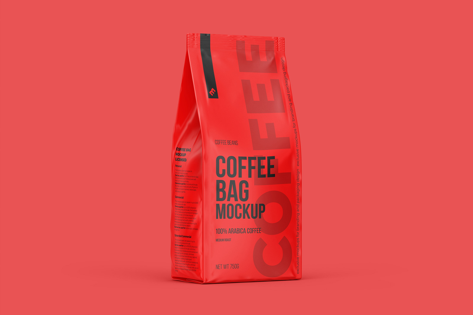 Coffee Bag, Pouch Half Side (3/4) view mockup