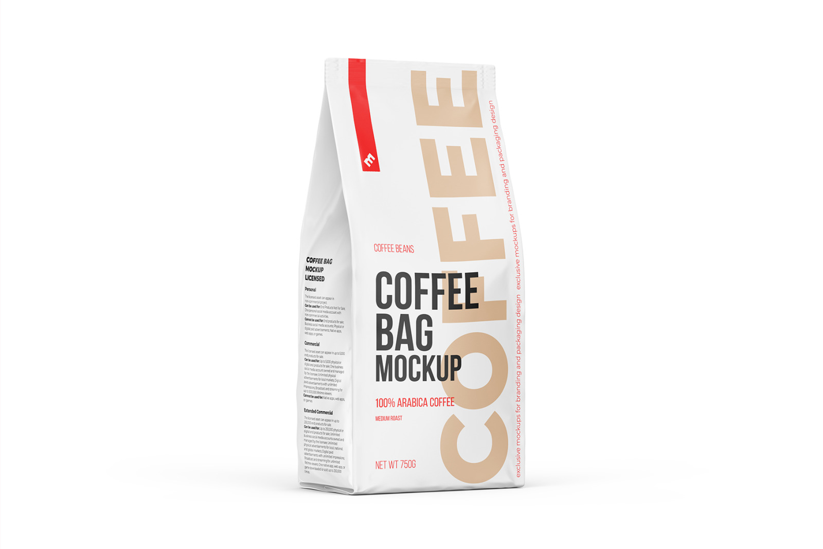 Coffee Bag, Pouch Half Side (3/4) view mockup