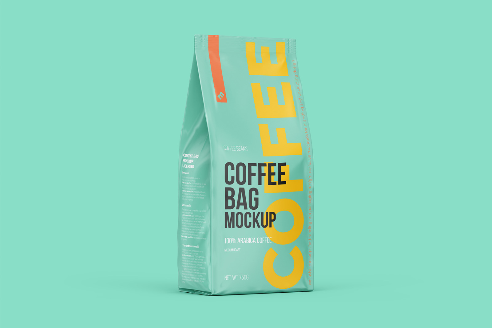 Coffee Bag, Pouch Half Side (3/4) view mockup