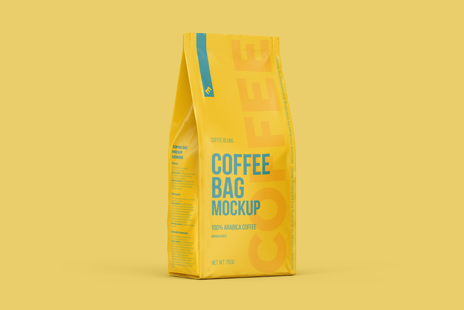 Coffee Bag, Pouch Half Side (3/4) view mockup