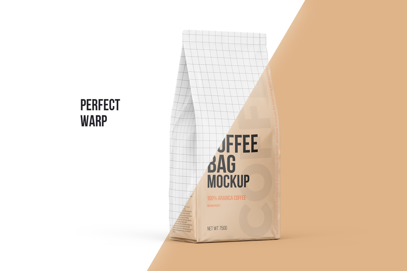 Coffee Bag, Pouch Half Side (3/4) view mockup