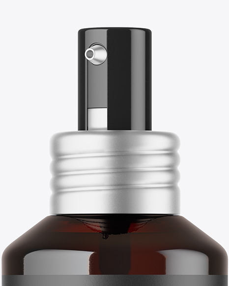 120ml Dark Amber Glass Cosmetic Bottle w\ Pump Mockup