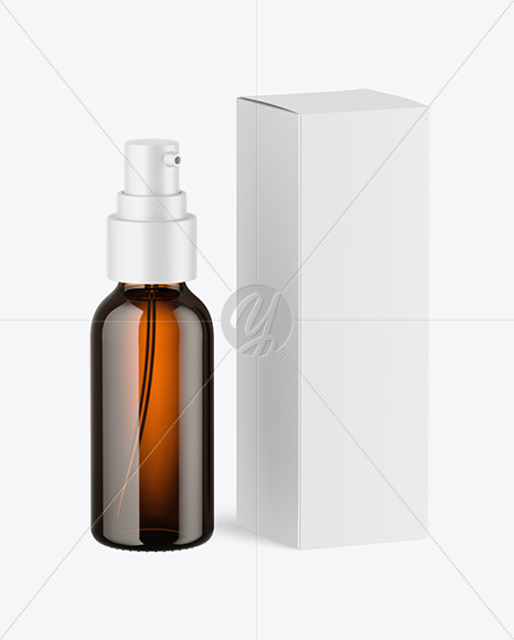 Amber Glass Pump Bottle w/ Box Mockup