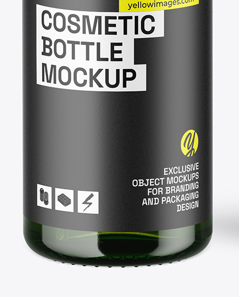 Green Glass Pump Bottle w\ Box Mockup