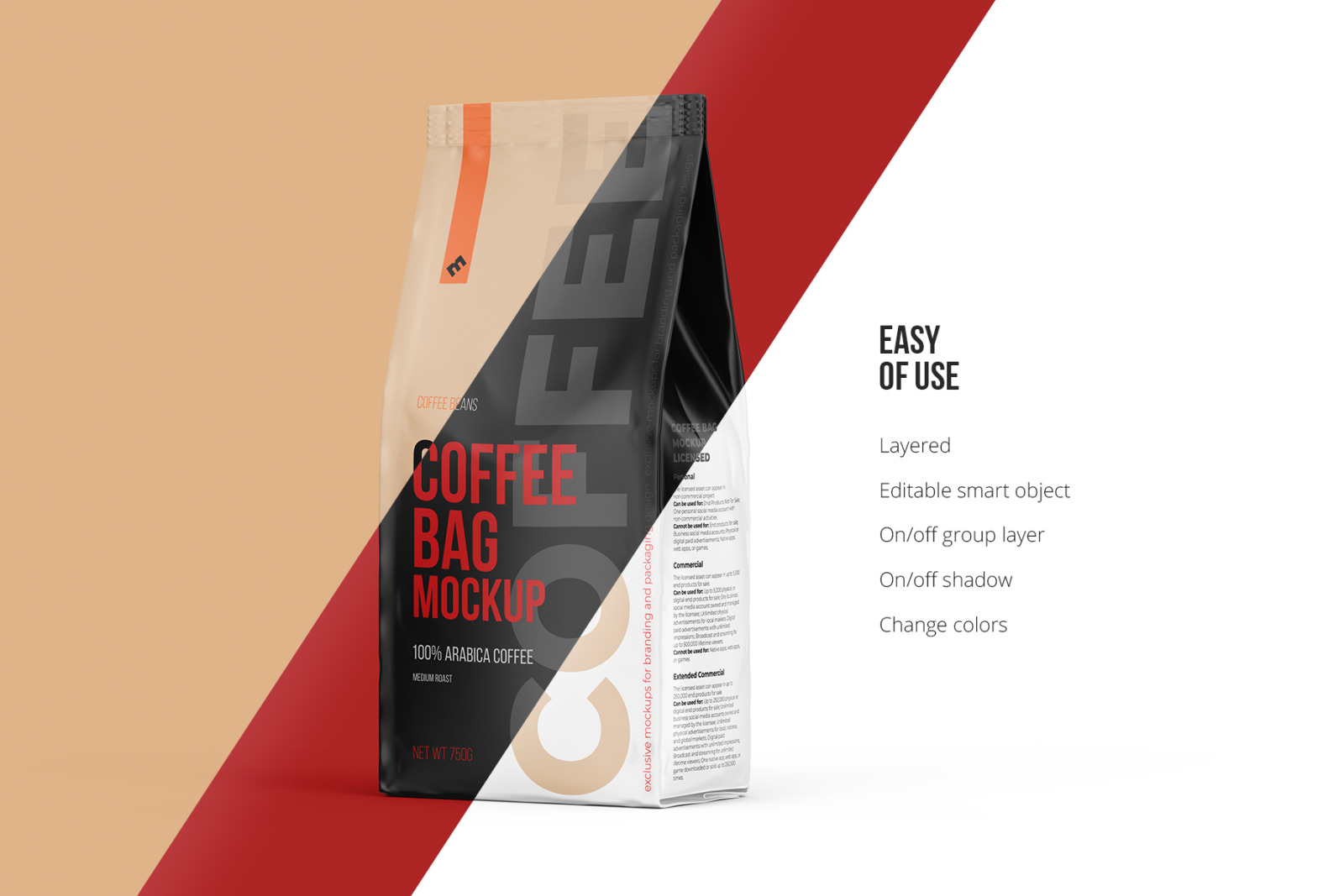 Coffee Bag, Pouch Half Side (3/4) view mockup