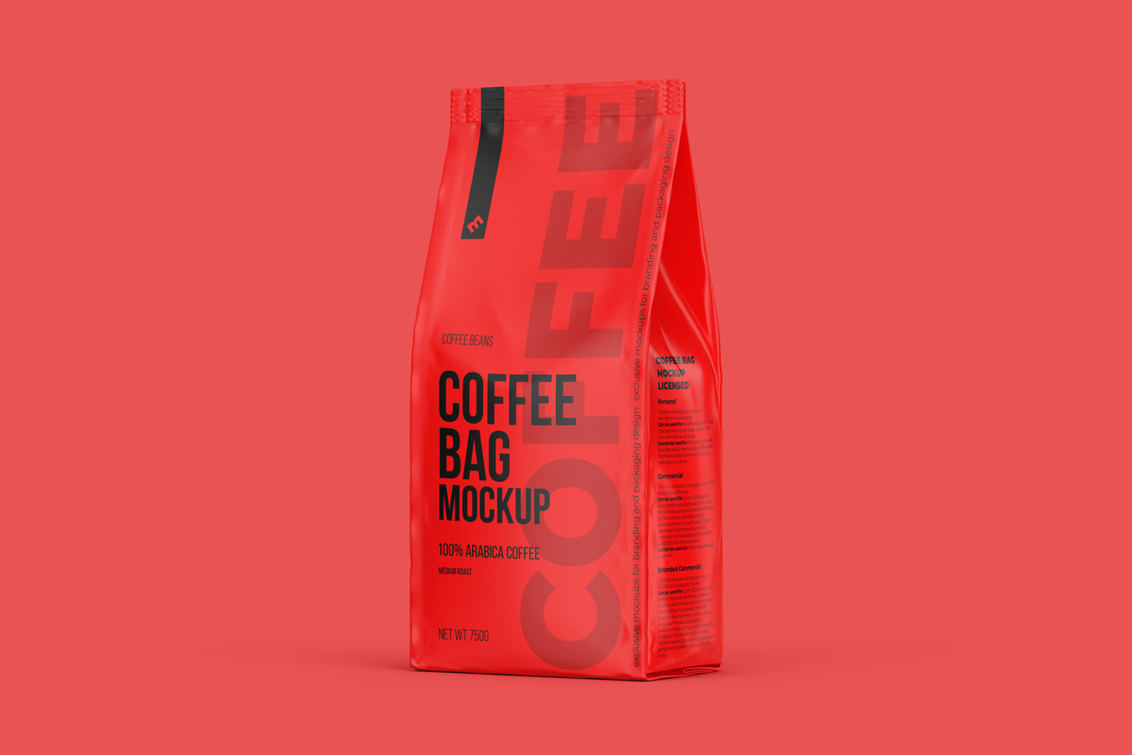 Coffee Bag, Pouch Half Side (3/4) view mockup