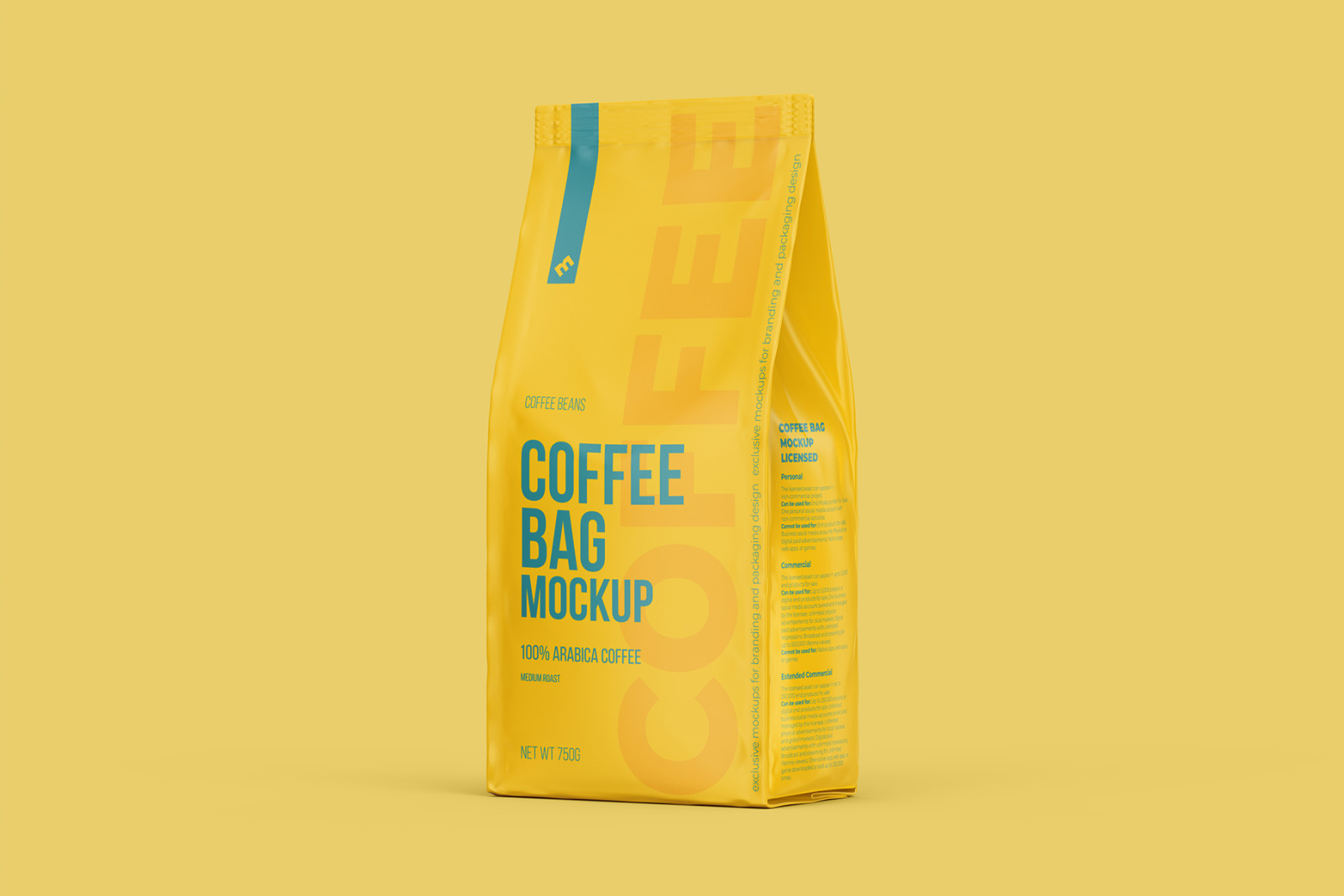 Coffee Bag, Pouch Half Side (3/4) view mockup