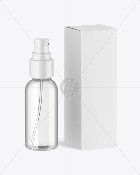 Clear Glass Pump Bottle w\ Box Mockup