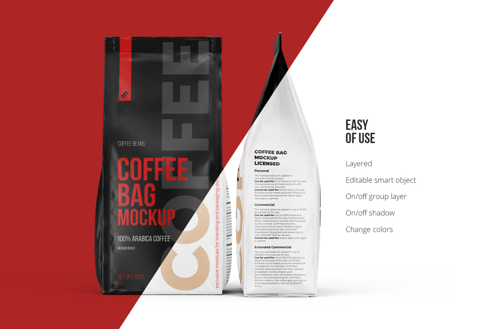 Coffee Bag, Pouch Mockup. Front and side view