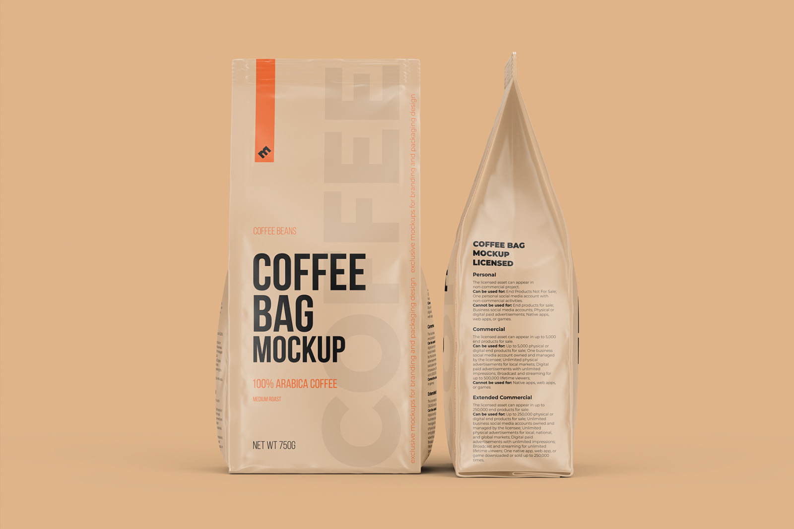 Coffee Bag, Pouch Mockup. Front and side view