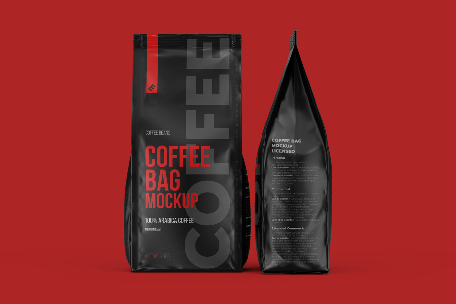 Coffee Bag, Pouch Mockup. Front and side view