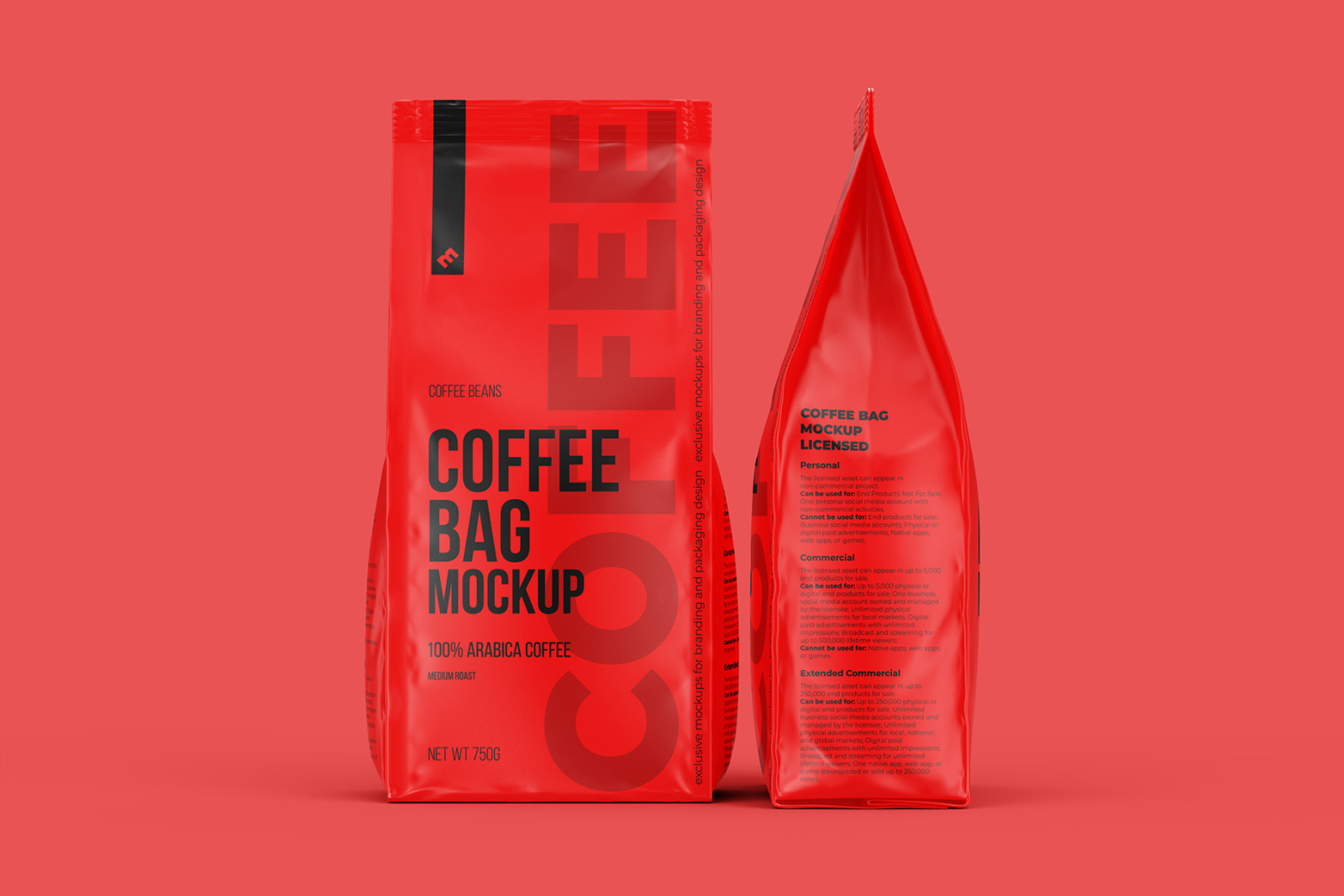 Coffee Bag, Pouch Mockup. Front and side view