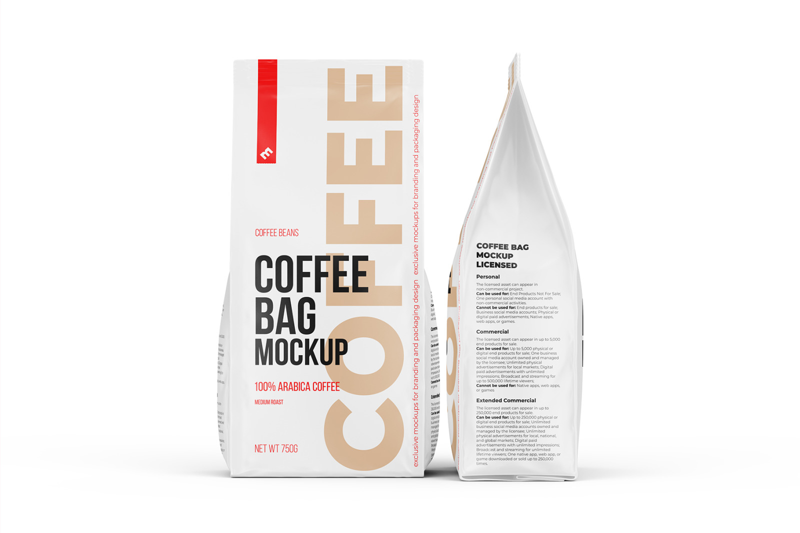 Coffee Bag, Pouch Mockup. Front and side view