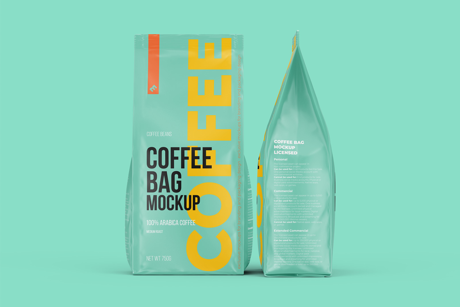 Coffee Bag, Pouch Mockup. Front and side view