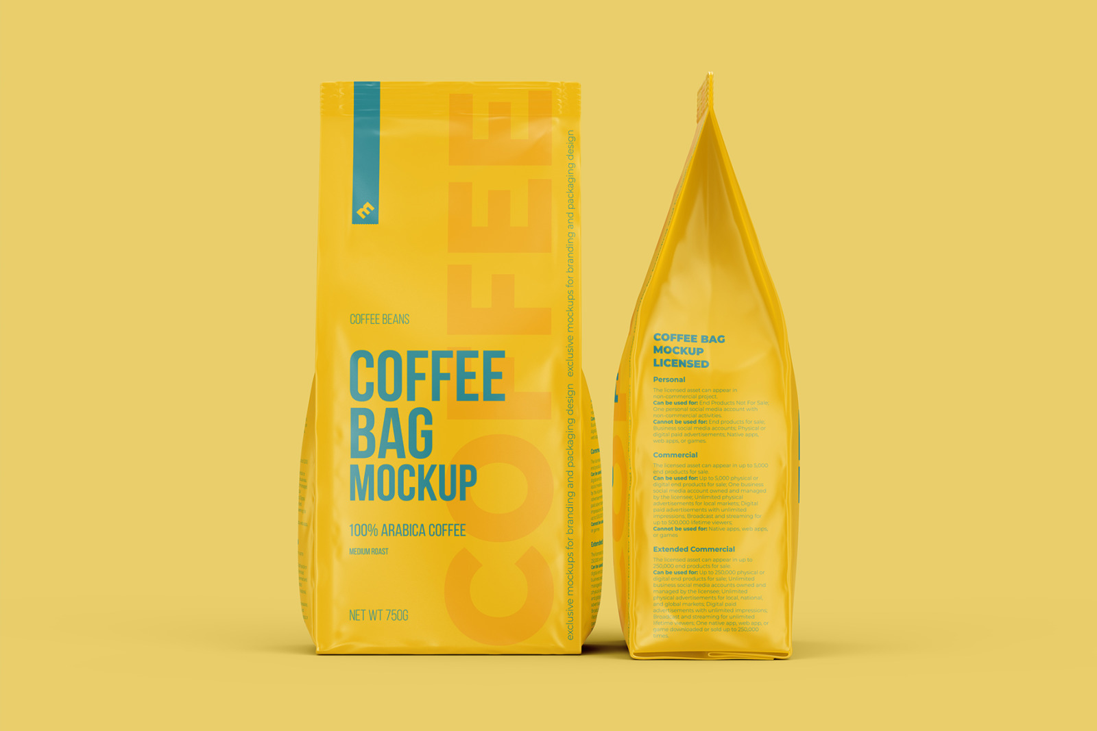 Coffee Bag, Pouch Mockup. Front and side view