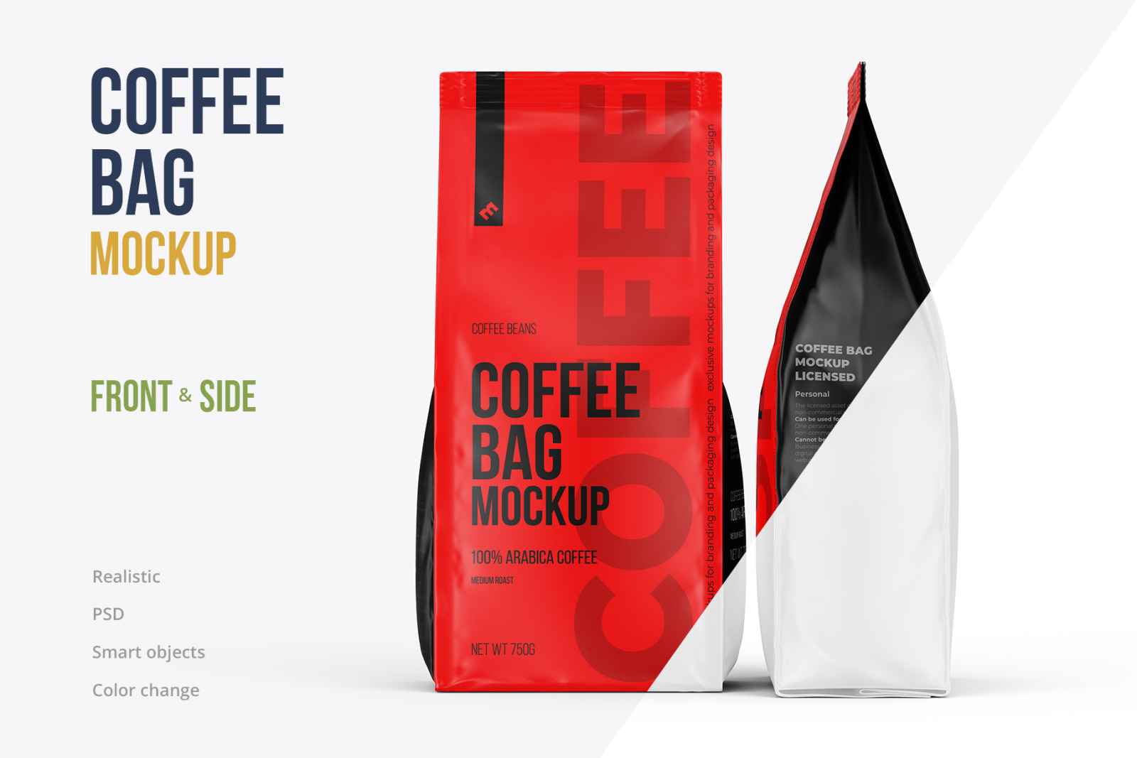 Coffee Bag, Pouch Mockup. Front and side view