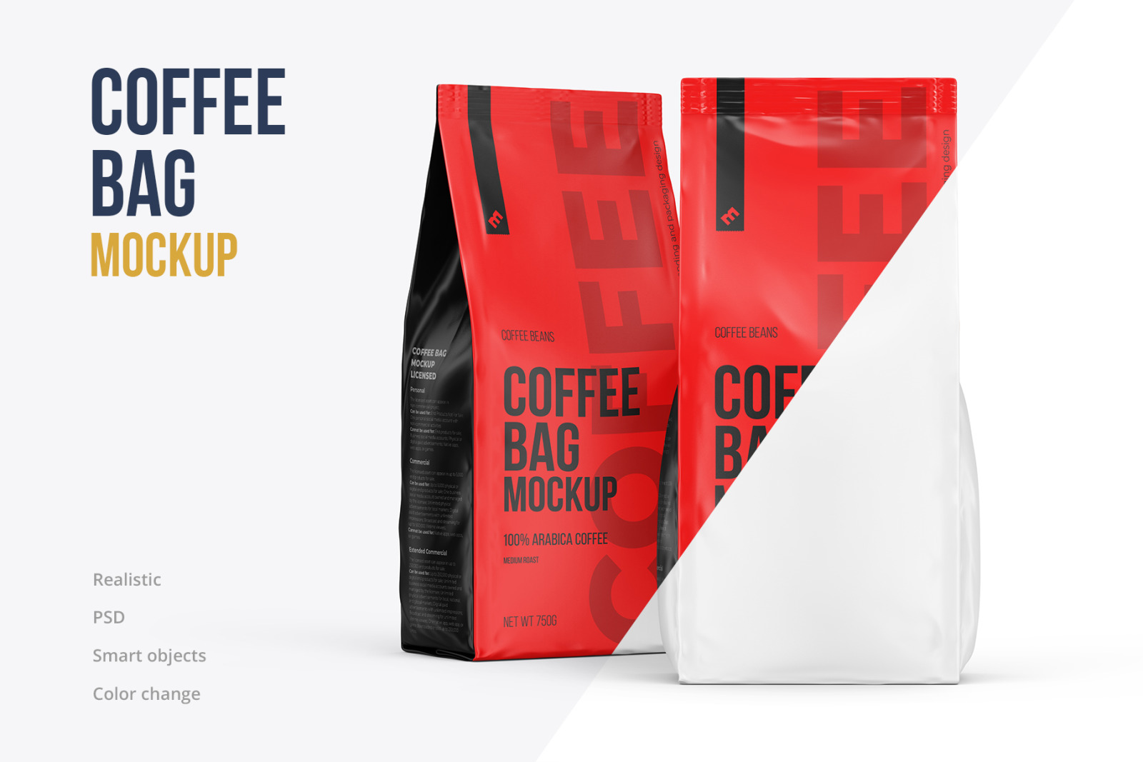 Coffee Bag, two Pouches in one scene, Half Side and Front