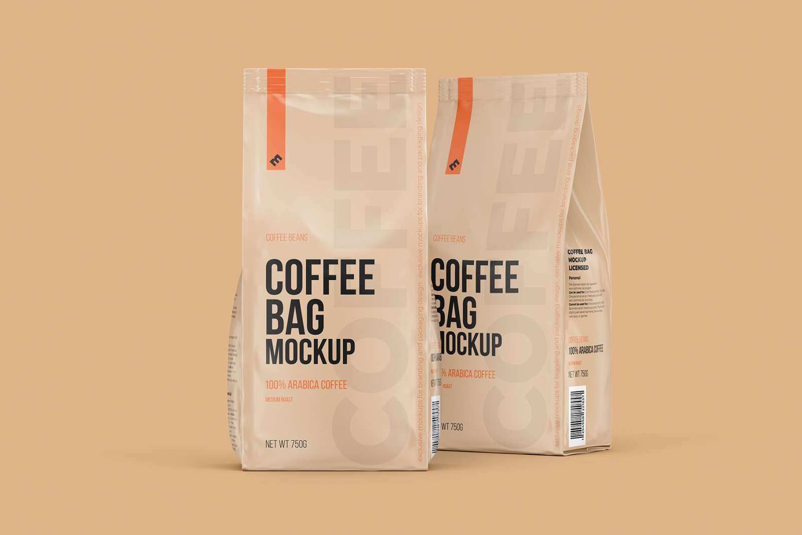 Coffee Bag, two Pouches in one scene, Front and Half Side Coffee Bag, two Pouches in one scene, Front and Half Side