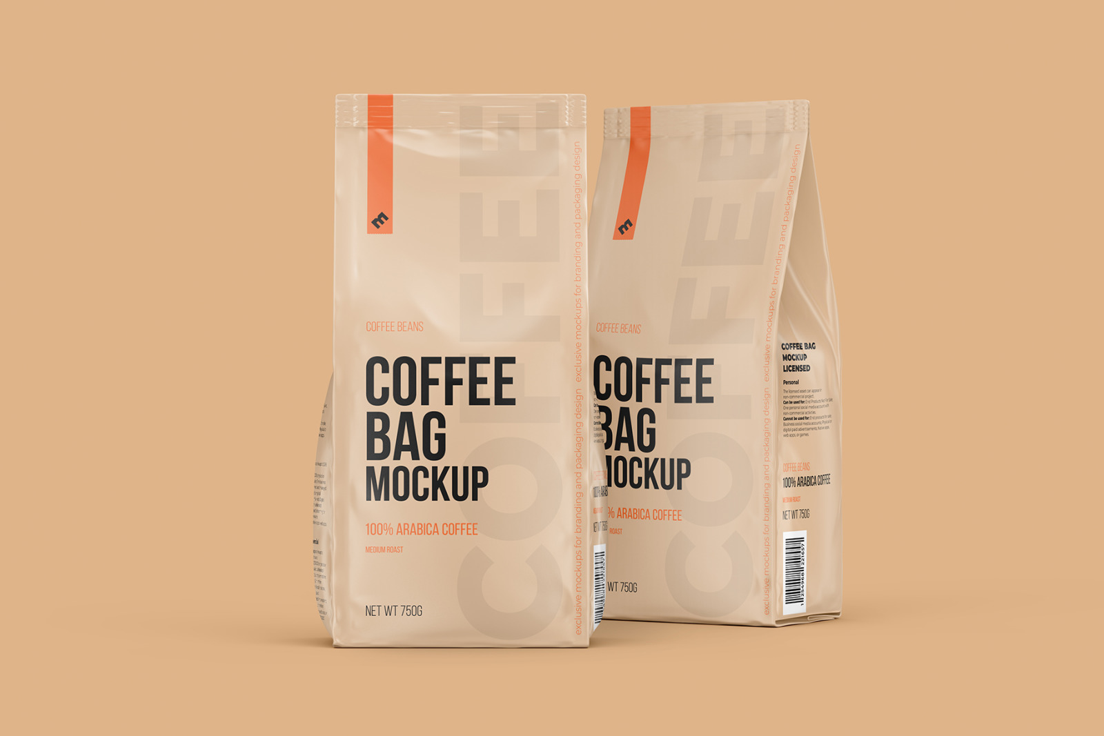 Coffee Bag, two Pouches in one scene, Front and Half Side