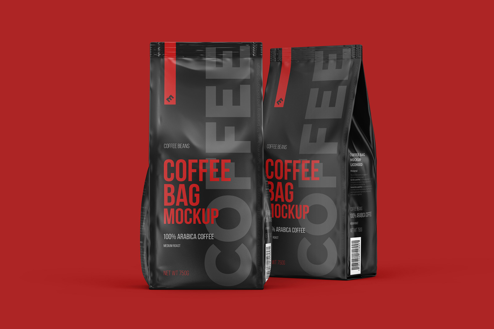 Coffee Bag, two Pouches in one scene, Front and Half Side Coffee Bag, two Pouches in one scene, Front and Half Side