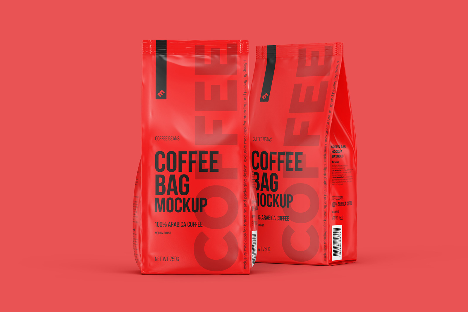Coffee Bag, two Pouches in one scene, Front and Half Side Coffee Bag, two Pouches in one scene, Front and Half Side