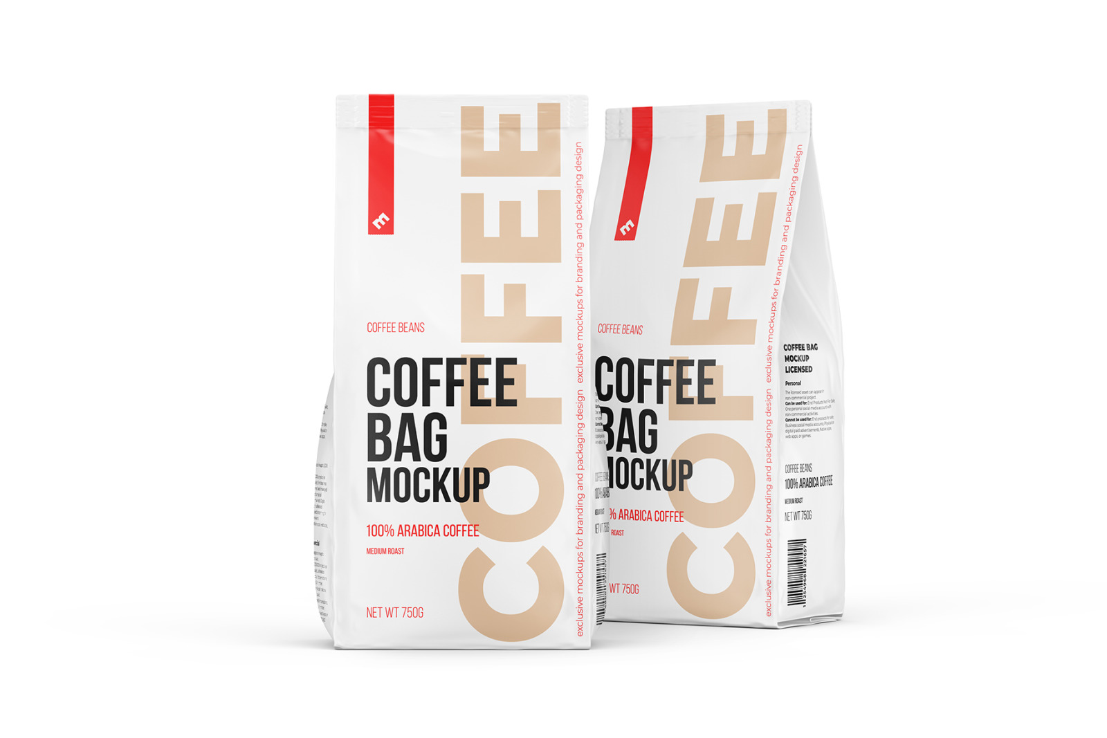 Coffee Bag, two Pouches in one scene, Front and Half Side Coffee Bag, two Pouches in one scene, Front and Half Side
