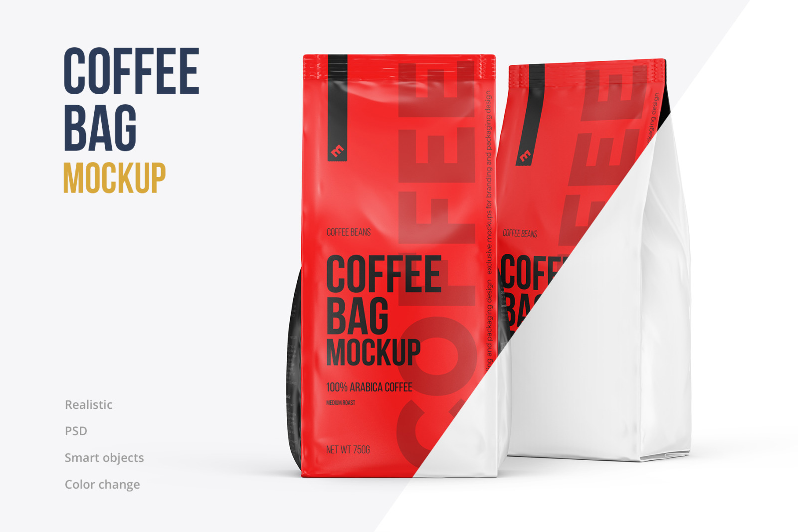 Coffee Bag, two Pouches in one scene, Front and Half Side Coffee Bag, two Pouches in one scene, Front and Half Side
