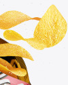 Opened Matte Metallic Bag w/ Salted Potato Chips Mockup