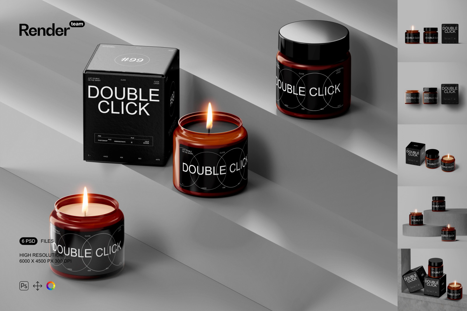 Amber Glass Candle Mockup Set Amber Glass Candle Mockup Set