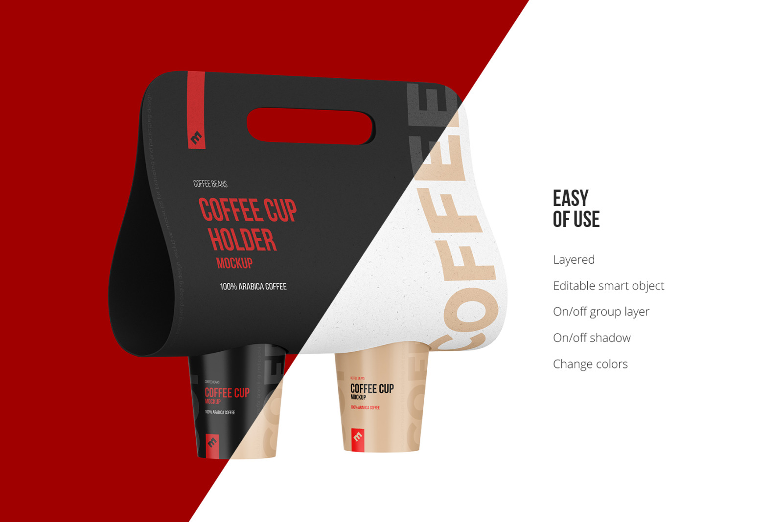 Craft Coffee Cups Holder, Carrier Half Side view mockup