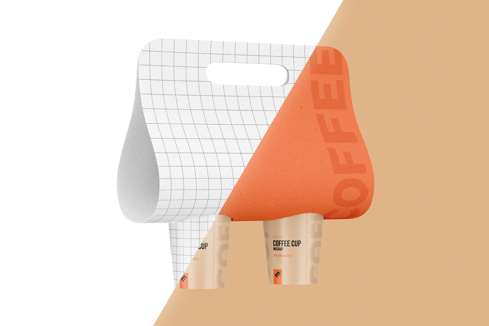 Craft Coffee Cups Holder, Carrier Half Side view mockup Craft Coffee Cups Holder, Carrier Half Side view mockup