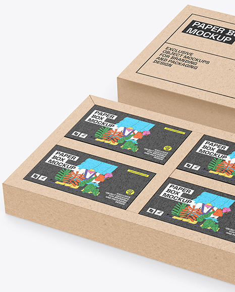 Kraft Box With Four Boxes Mockup