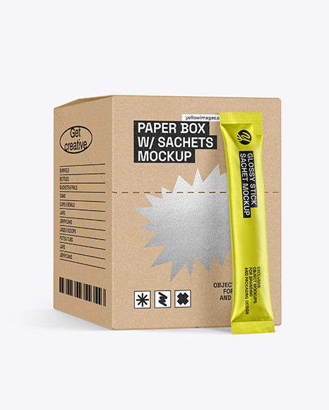 Metallic Sachet w\ Box Mockup