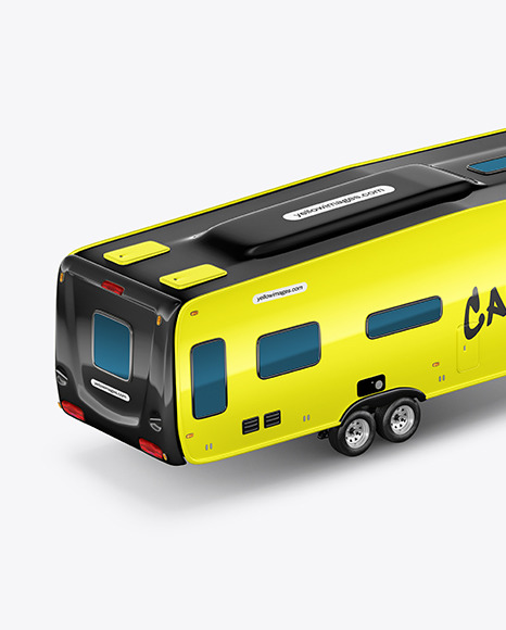 Pickup Truck W\ Camper Trailer Mockup - Back Half Side View