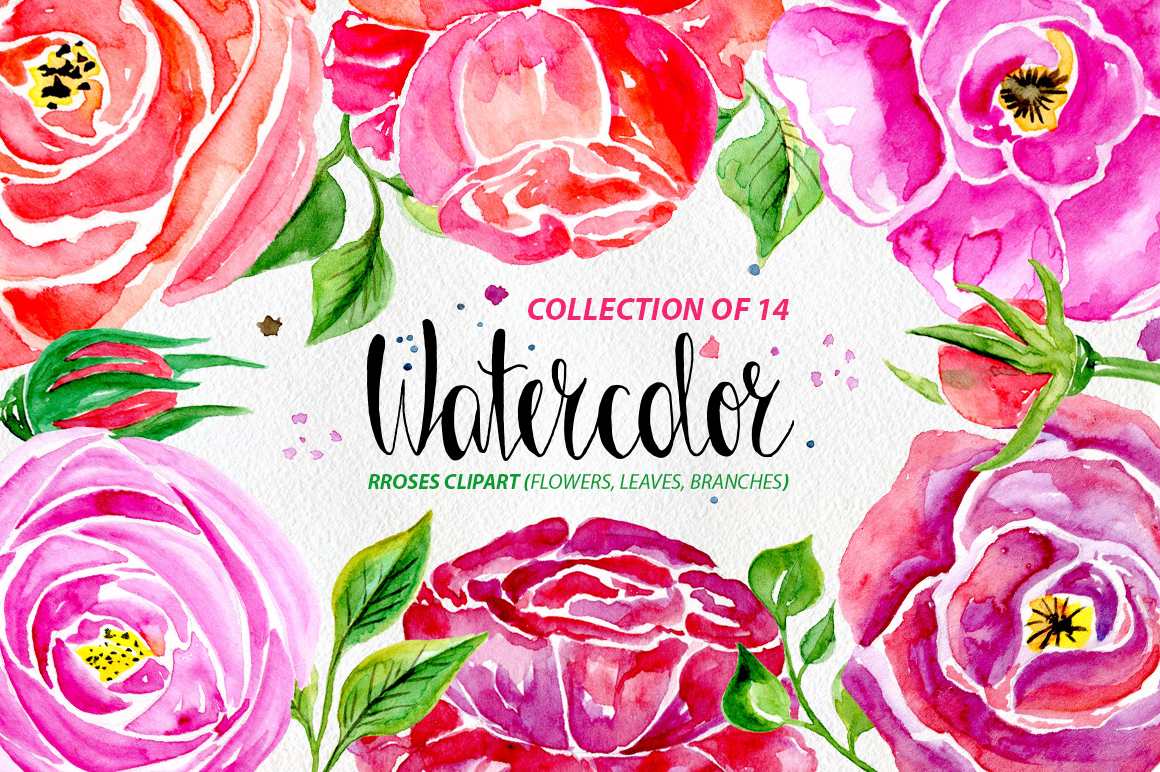 Watercolor flowers, 14 elements Watercolor flowers, 14 elements