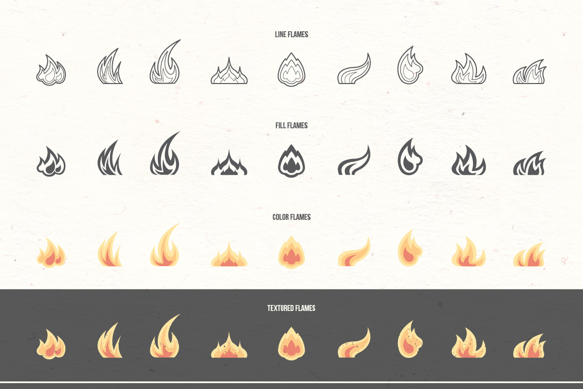 Fire and Flames. Vector Icons.