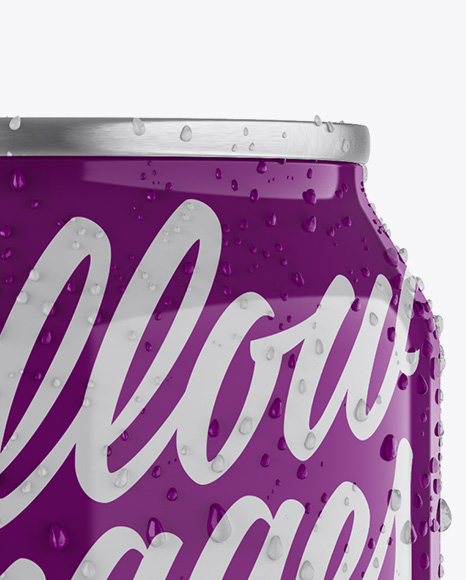 330ml Aluminium Can W/ Condensation & Glossy Finish Mockup - Front View