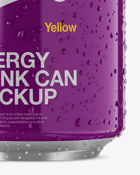 330ml Aluminium Can W/ Condensation & Glossy Finish Mockup - Front View