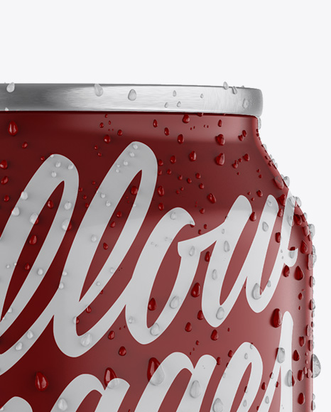 330ml Aluminium Can W/ Condensation & Matte Finish Mockup - Front View