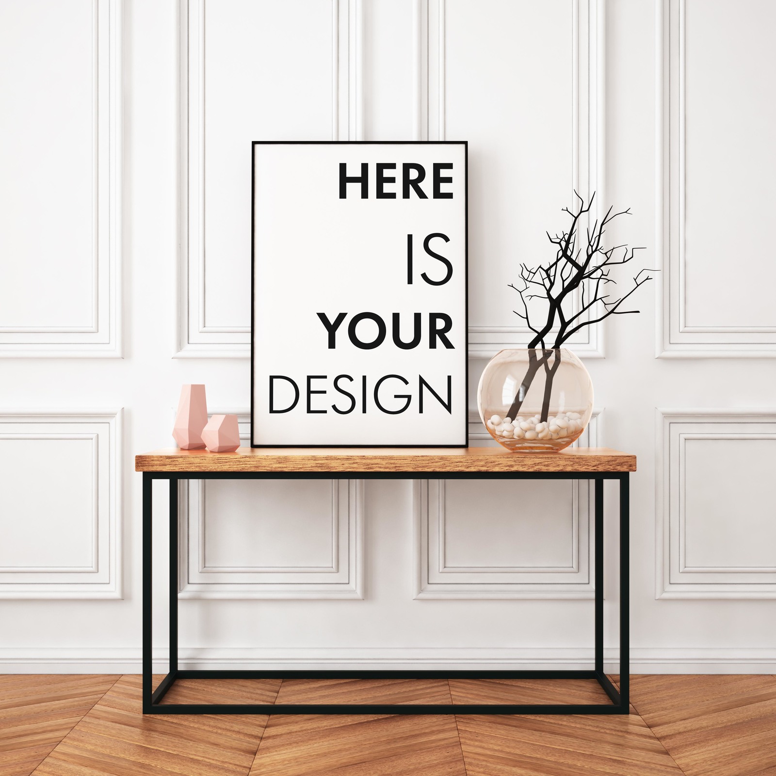 Poster on the console table Poster on the console table
