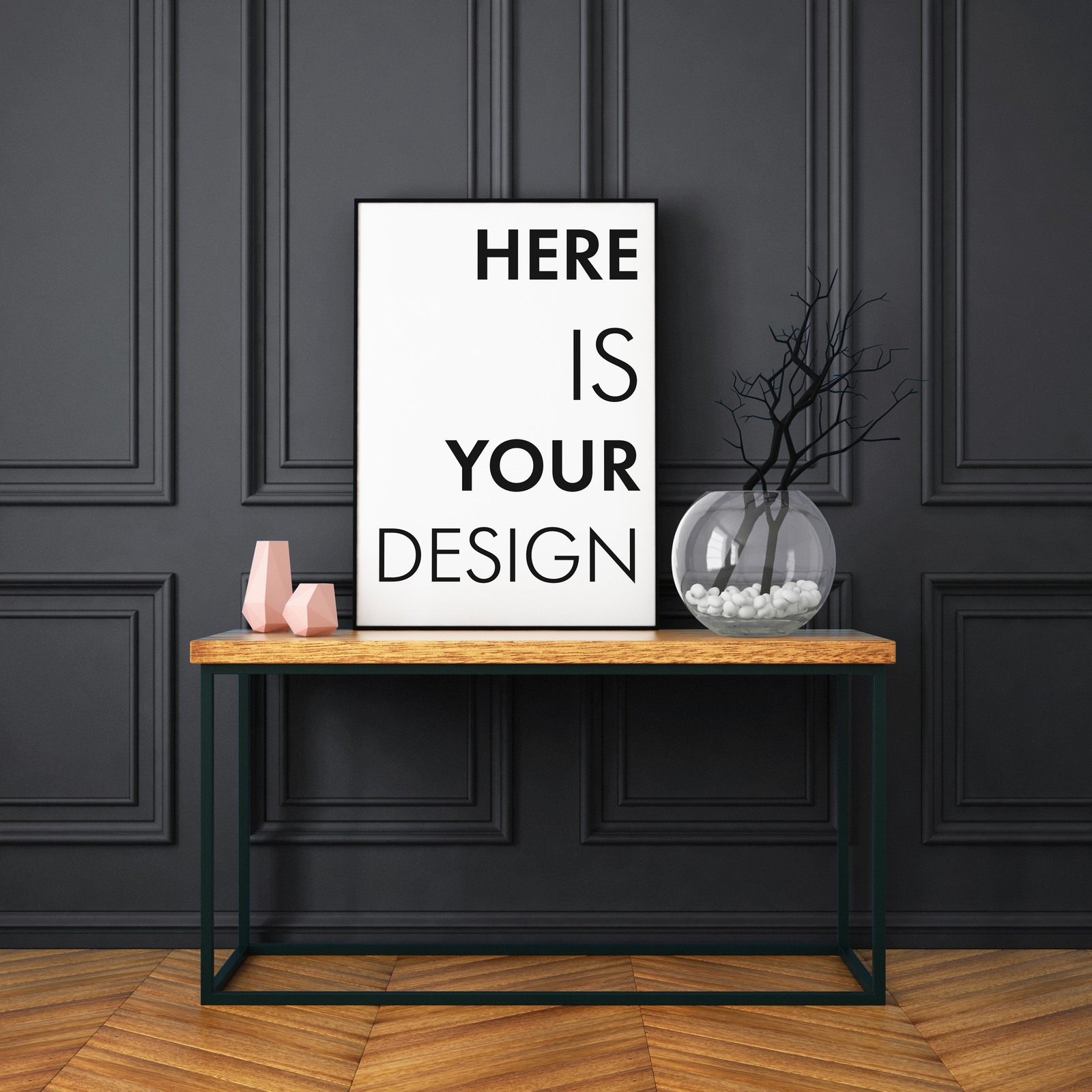Poster on the console table Poster on the console table