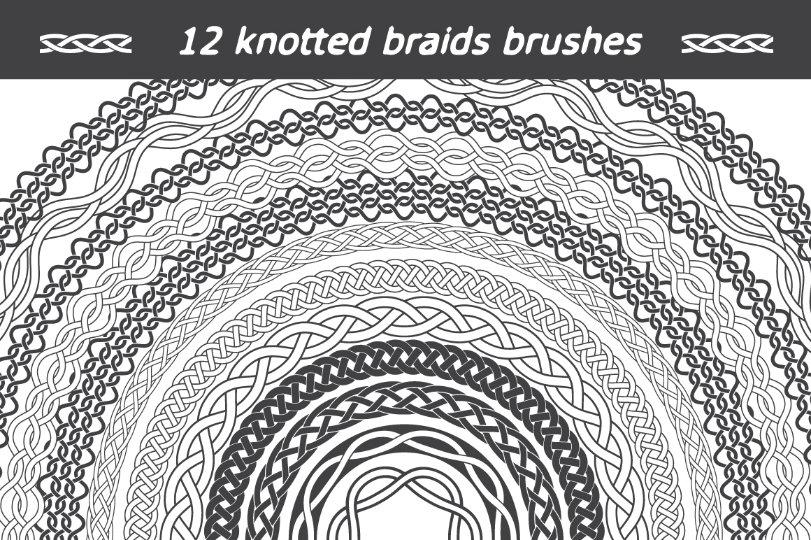 12 vector knotted braids brushes