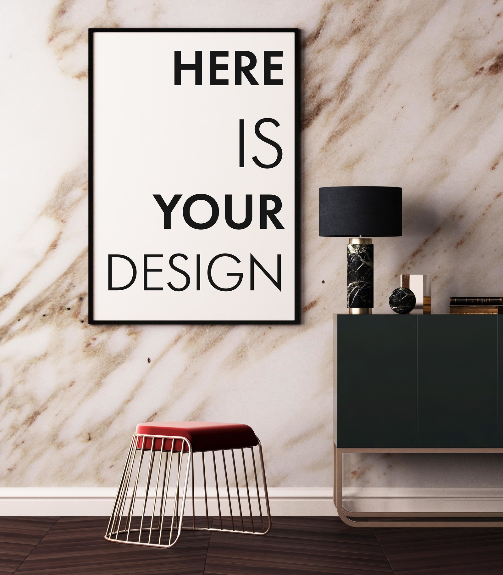 Mockup posters on a marble wall Mockup posters on a marble wall