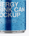 250ml Metallic Aluminium Can W/ Condensation Mockup - Front View