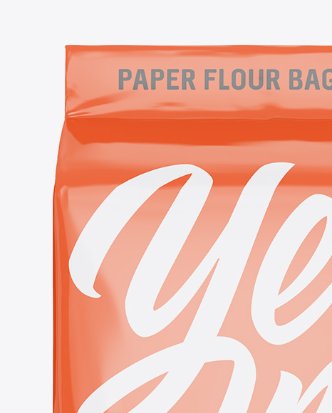 Glossy Paper Flour Bag Mockup - Front View (Eye-Level Shot)