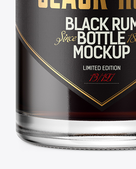 Clear Glass Bottle with Black Rum Mockup