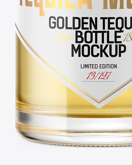 Clear Glass with Golden Tequila Bottle Mockup