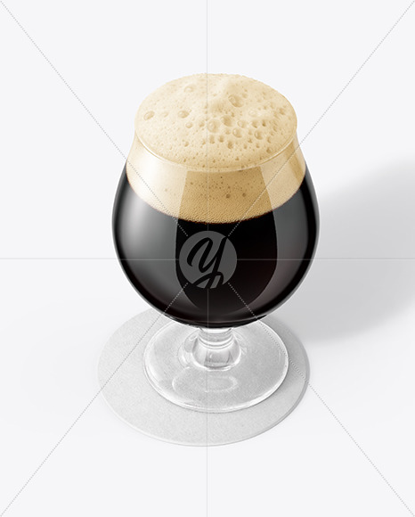 Tulip Glass With Stout Beer on a Coaster Mockup